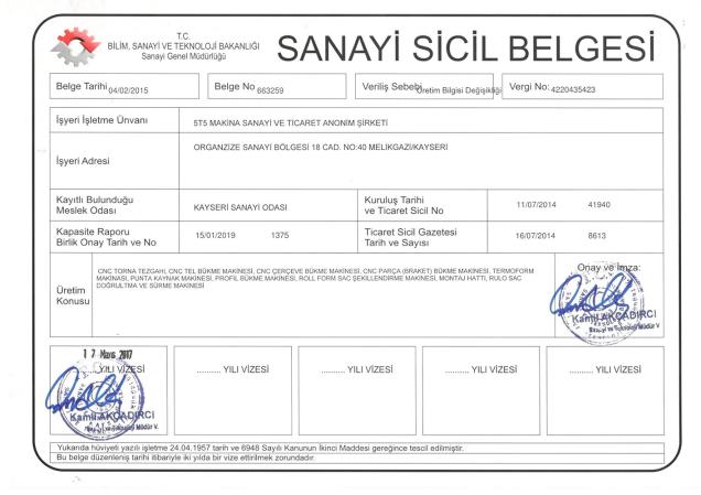 Sanayi Sicil Belgesi